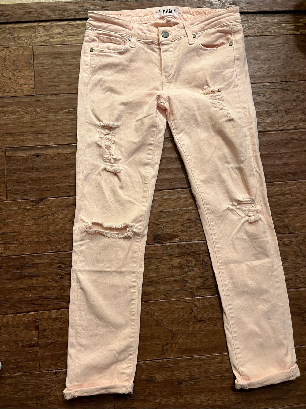 Paige Distressed Skyline Ankle Peg Jeans in Blossom Size 28